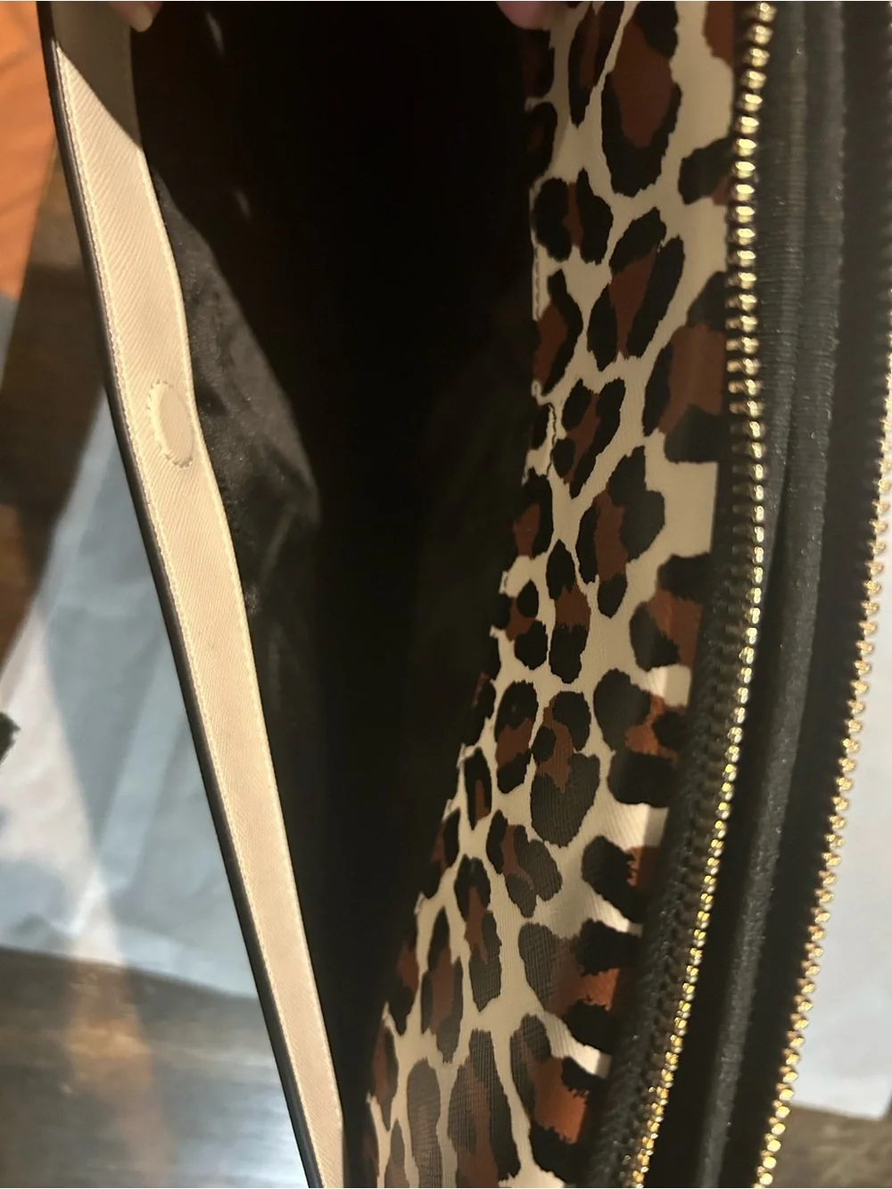 NWT kate spade leather leopard print ivory laptop case/bag with gold zip closure